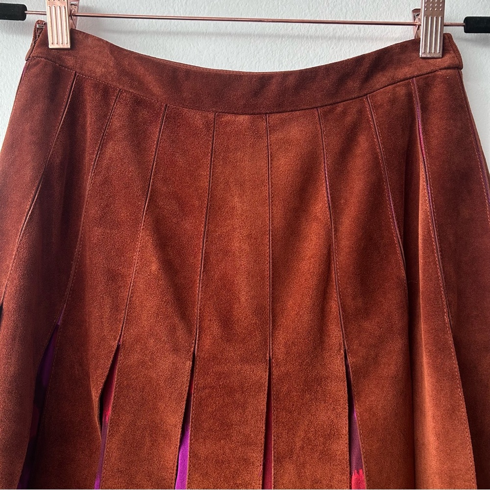 Diane Von Furstenberg Brown Suede A-Line Malita Skirt with shorts under - Picture 5 of 11